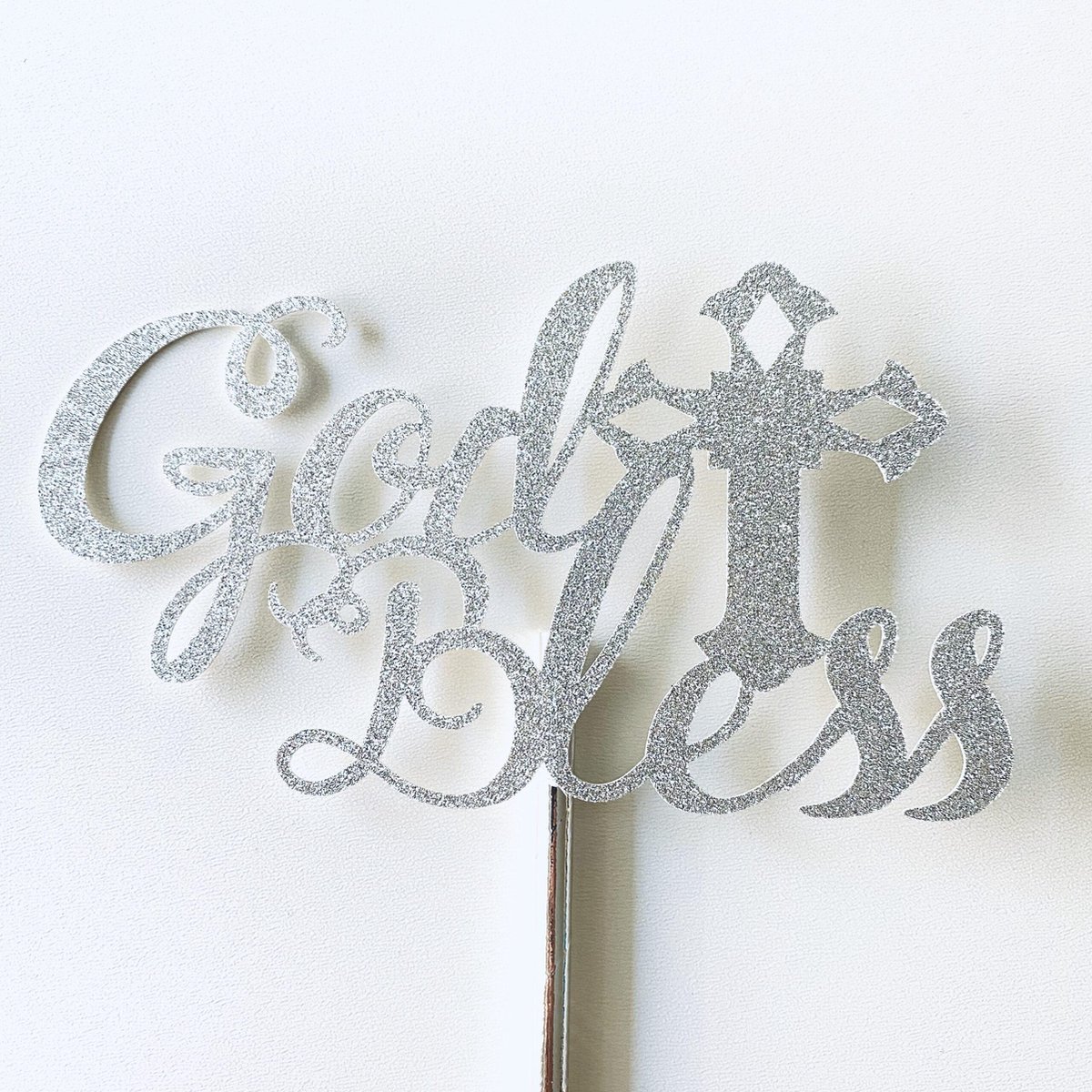 Taarttopper|Cake topper| God Bless | Communie | Doop | Kruis | Zilver glitter|16x9 cm (bxh)